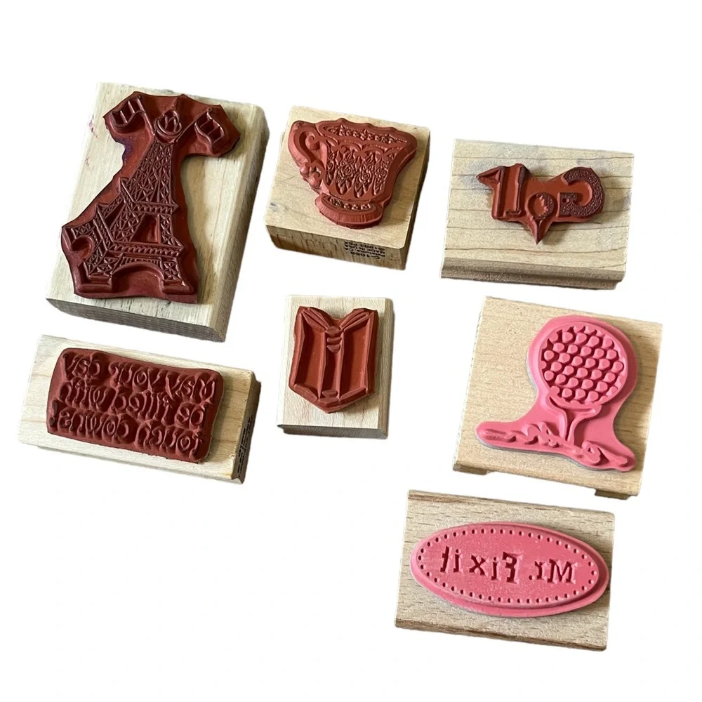 Lot of 7 rubber stamps. Hobby themed. Some new